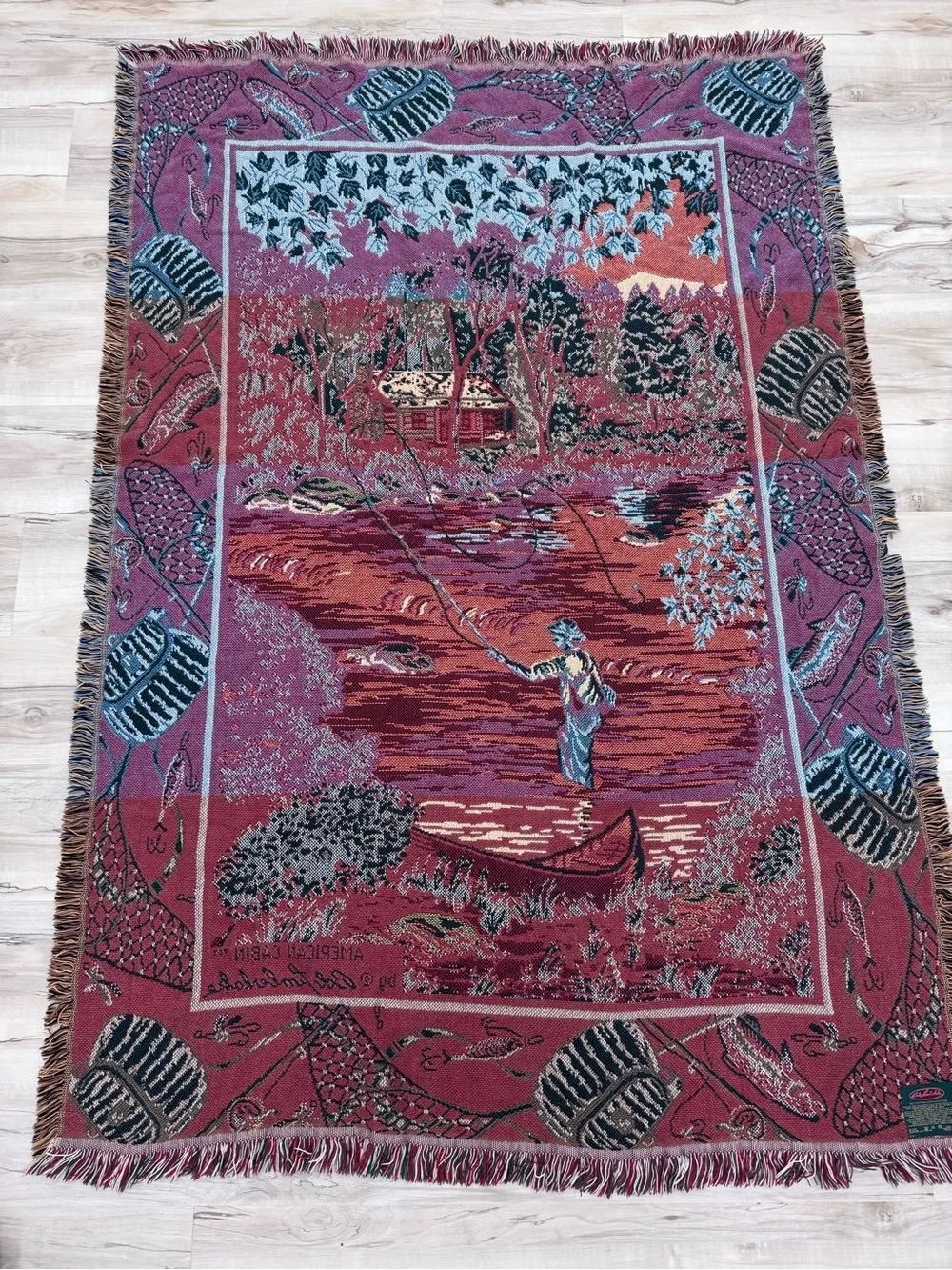 Bob Timberlake fishing lake lure tapestry jacket throw cozy made in the USA
